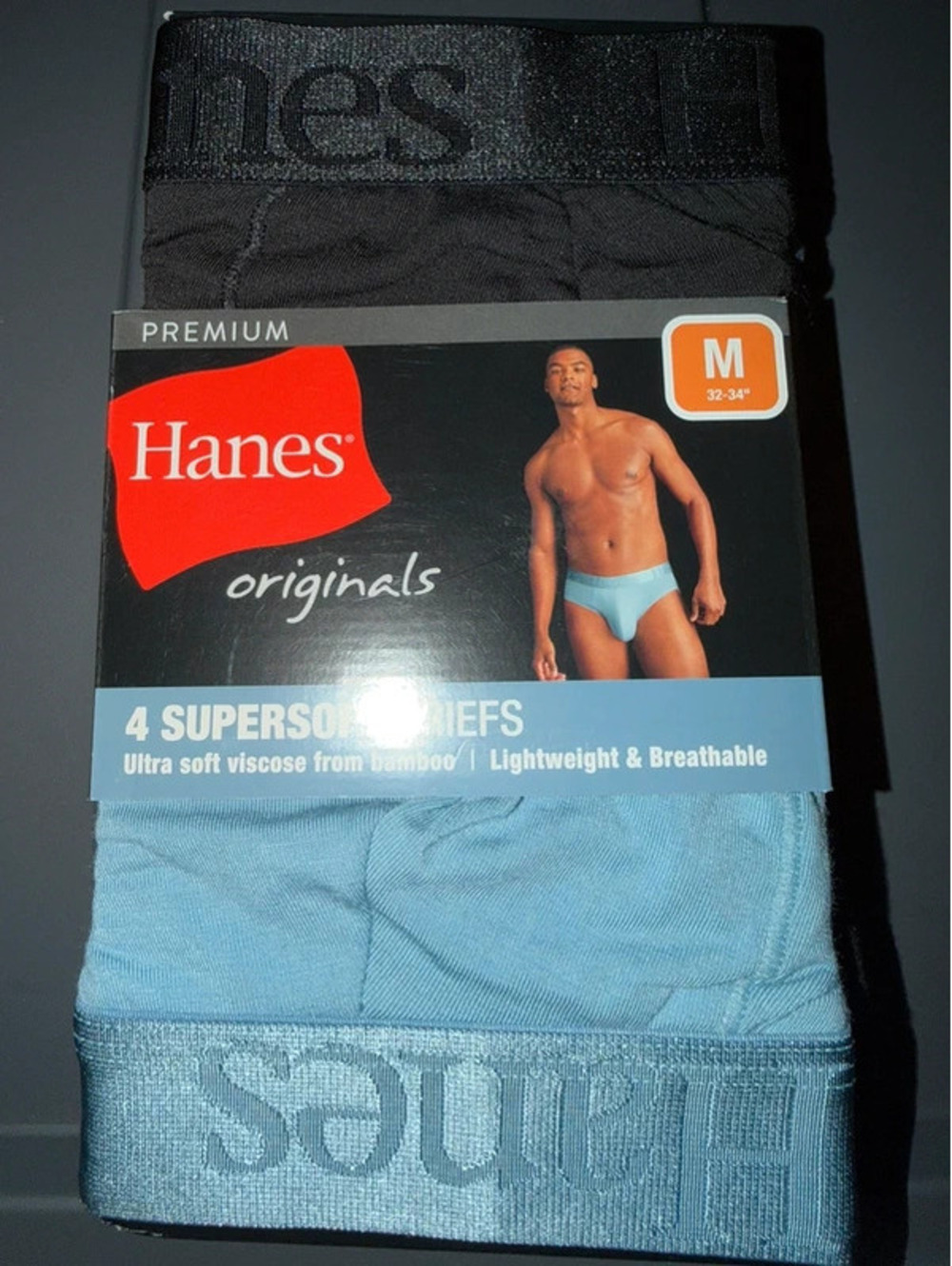 Hanes Men’s SuperSoft Bamboo Briefs 4 Pack Size M Blue Black NWT